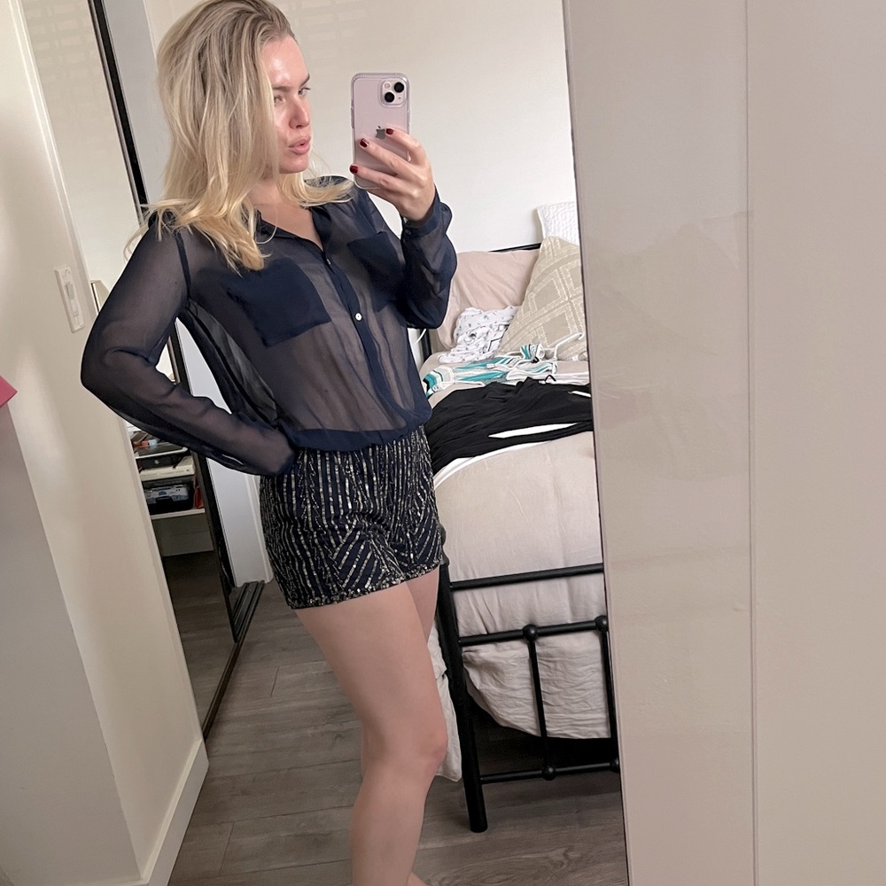 ZARA Navy Blue and Gold Sequin Romper